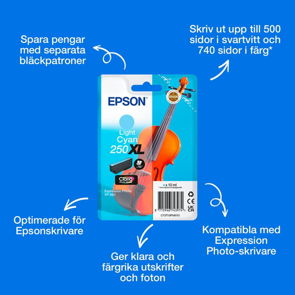 Epson Enpack Light Cyan 250XL Violin Claria Photo HD-bläck
