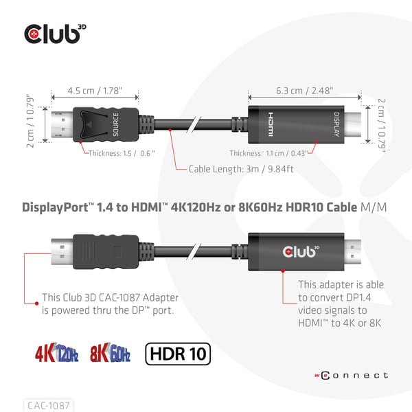 Club 3D Adapterkabel - DisplayPort hane till HDMI hane
