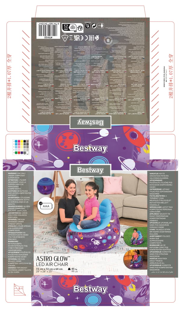 Bestway 75122 uppblåsbar fåtölj Fristående stol Blå, Lila