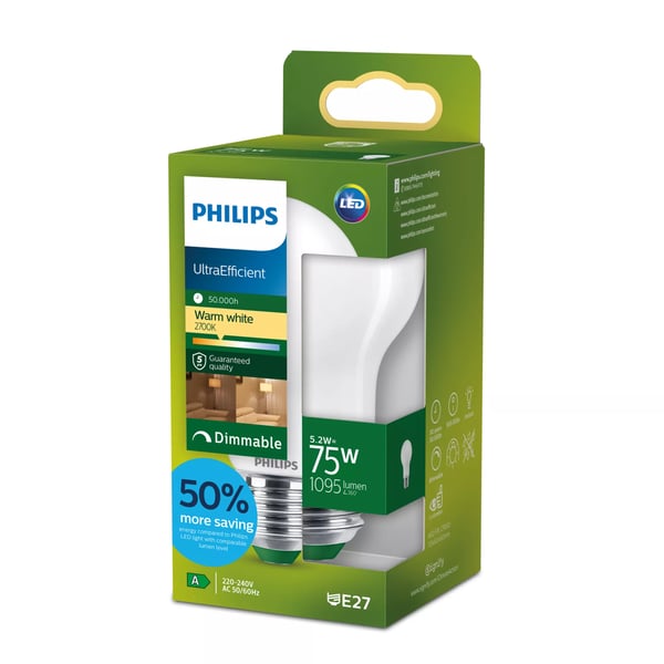 Philips Filament pære, matteret 75 W A60 E27