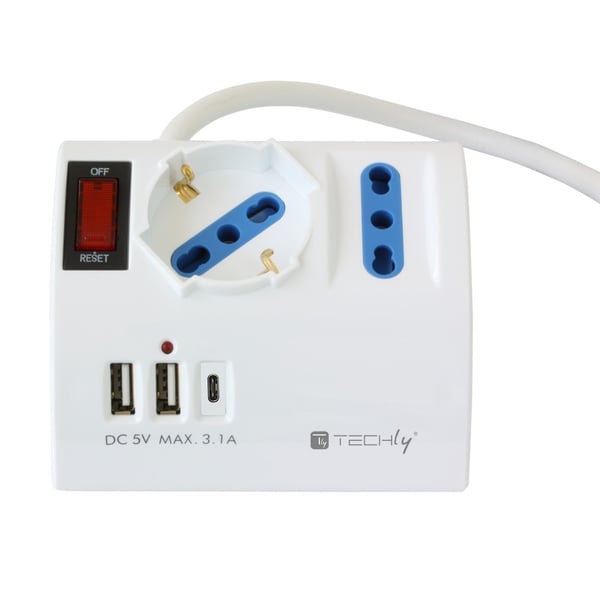 Techly IUPS-PCP-3DESK-USBC förlängningssladdar 1,5 m 3 AC-utgångar inomhus Vit