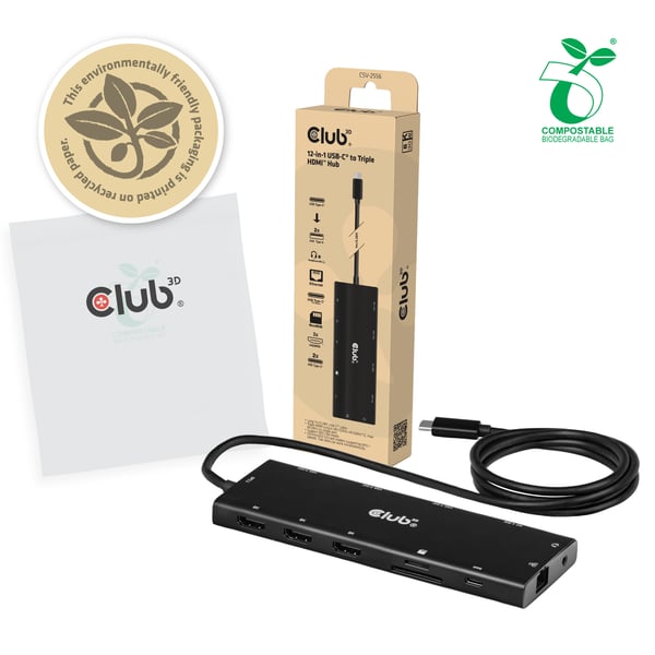 CLUB3D 12-in-1 USB-C® – kolmois-HDMI™-jakaja, DP 2.1, PD 3.0, 100 W, 1 m