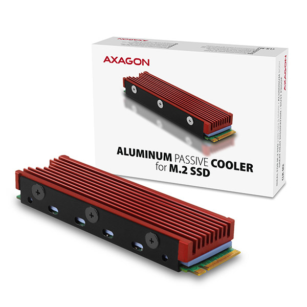 Axagon CLR-M2 kylsystem för dator M.2 NVMe SSD, Halvledardrivenhet VGA-kylare Svart, Röd 1 styck