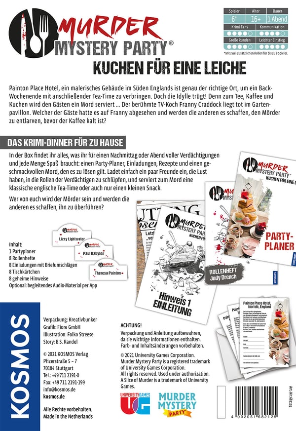 Kosmos Murder Mystery Party Kuchen für eine Leiche Brädspel