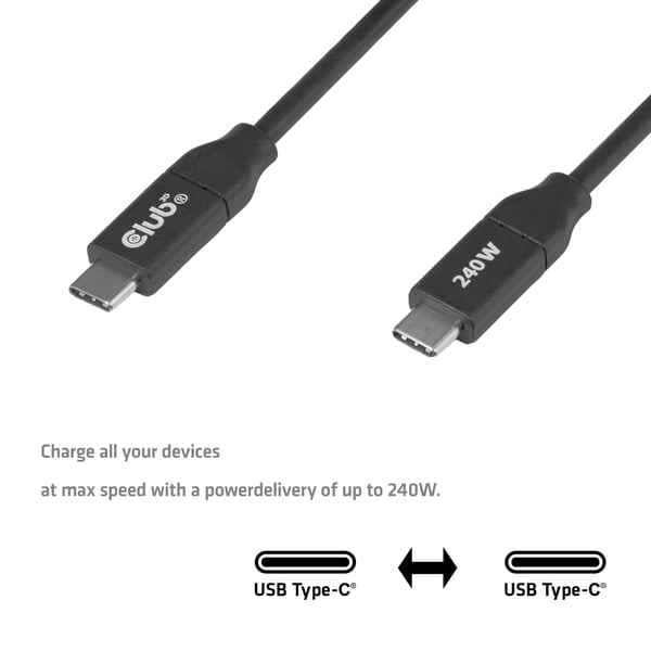 CLUB3D CAC-2506 USB-kabel 2 m USB C 3 x USB C 0 Gbit/sek. 240 W Sort