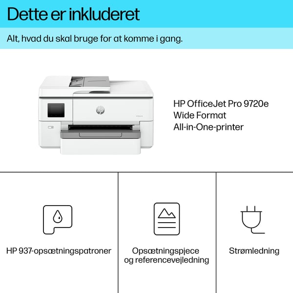 HP Officejet Pro 9720e Wide Format All-in-One - Multifunktionsprinter - Farve - Blækprinter - A3/Le