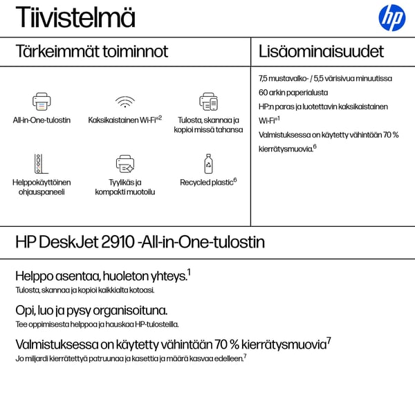 HP DeskJet 2910 Langaton All-in-One Väri Tulostin, Instant Ink