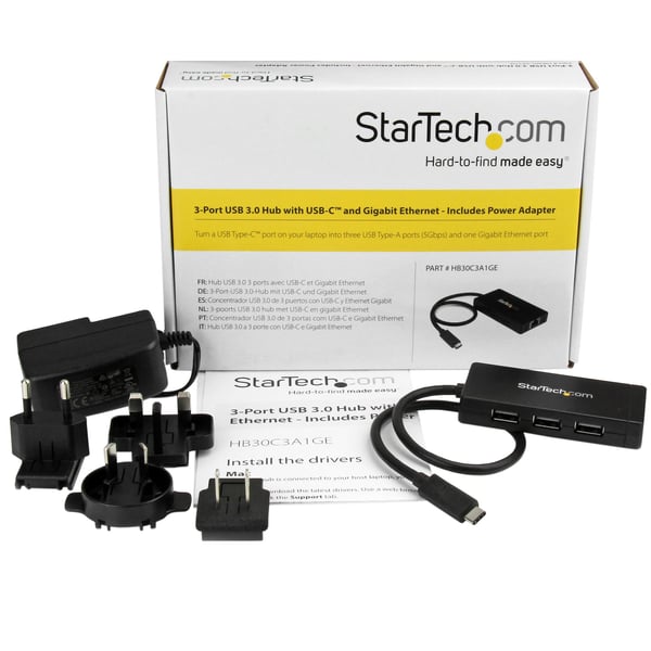 StarTech.com 3-portars USB 3.0-hub med USB-C och Gigabit Ethernet