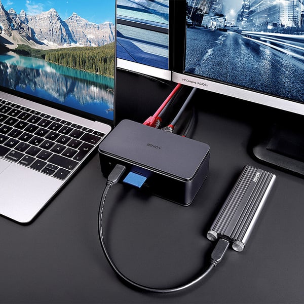 Lindy 43372 kannettavien tietokoneiden telakka ja porttitoistin Telakointi USB4 Antrasiitti
