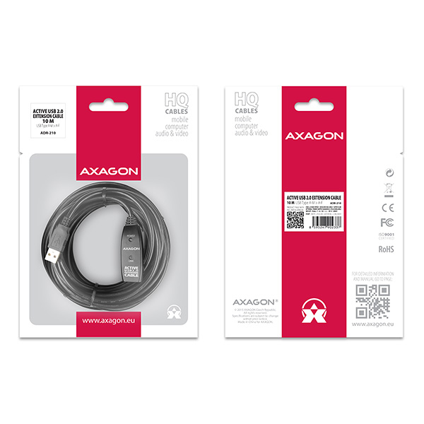 Axagon ADR-210 USB-kablar USB 2.0 10 m USB A 0,48 Gbit/s Svart