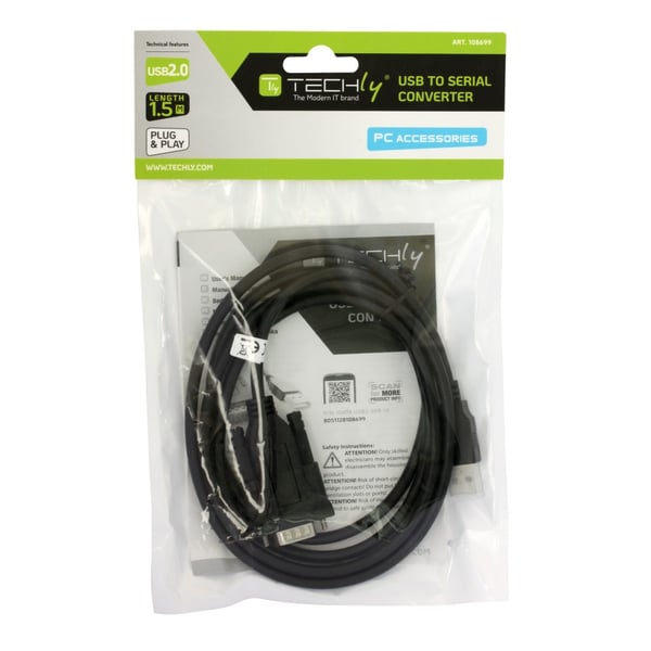Techly IDATA USB2-SER-1A seriella kablar Svart 1,5 m USB Type-A DB-9