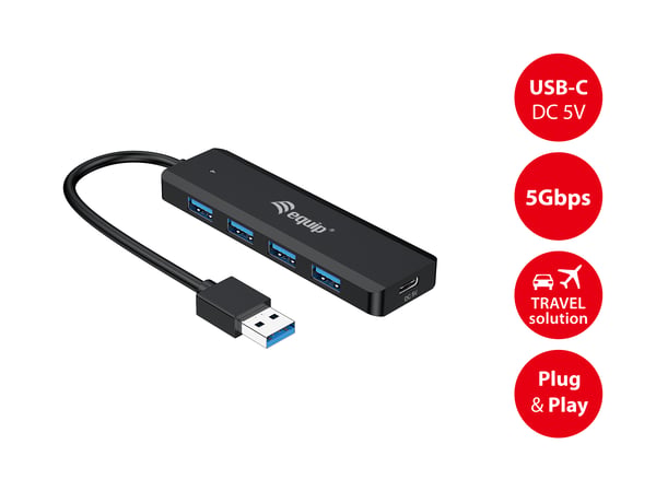 Equip 128959 gränssnittshubbar USB 3.2 Gen 1 (3.1 Gen 1) Type-A 5000 Mbit/s Svart