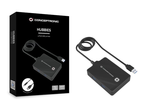 Conceptronic HUBBIES11B kannettavien tietokoneiden telakka ja porttitoistin USB 3.2 Gen 1 (3.1 Gen 1) Type-A Musta