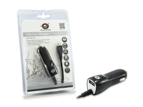 Conceptronic CUSBCARMICU2A oplader til mobil enhed Universel Sort, Hvid Cigartænder Automatisk