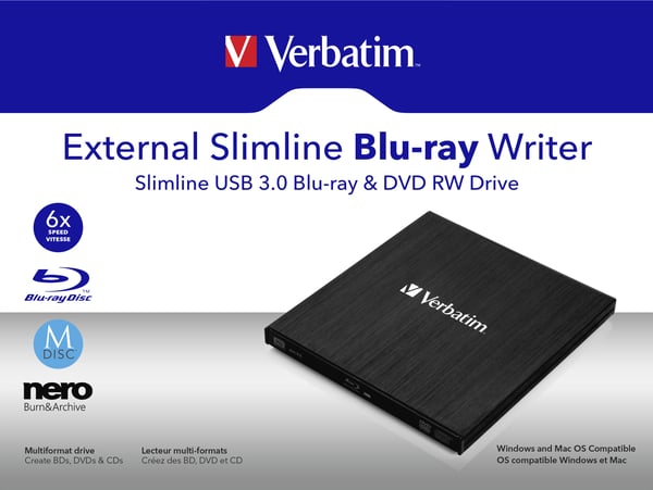 Verbatim External Slimline optisk diskdrev Blu-Ray RW Sort