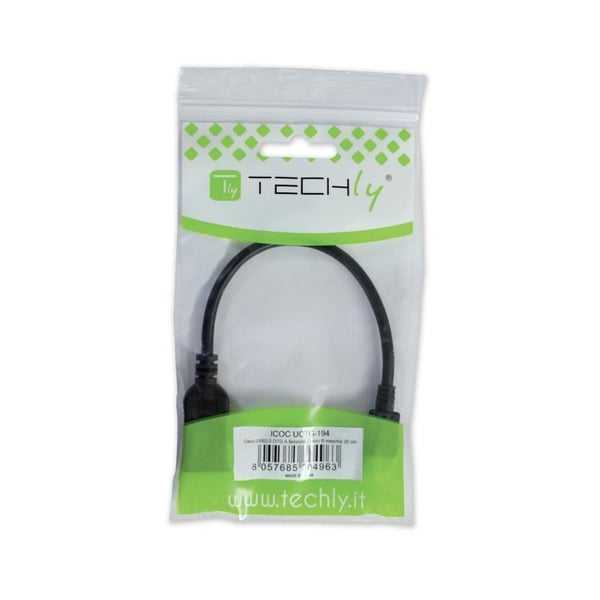 Techly 0.2m USB 2.0 Micro B - USB 2.0 A M/F USB-kabel 0,2 m Micro-USB B USB A 0,48 Gbit/sek. Sort