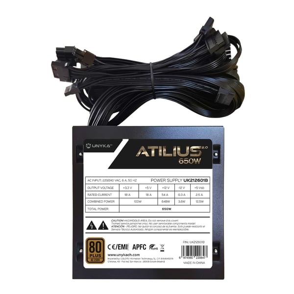 UNYKAch ATX Atilius 2.0 Black 650W 80+ Bronze strömförsörjningsenheter 20+4 pin ATX Svart