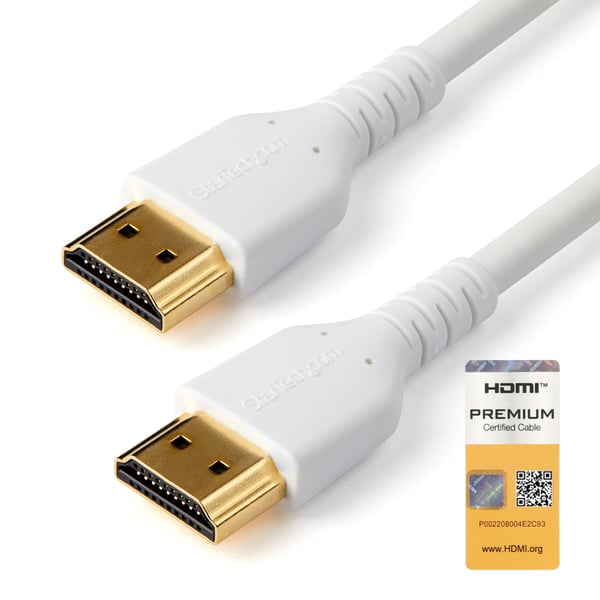 StarTech.com 2,0 m smal HDMI-kabel, flexibel premiumcertifierad HDMI 2.0-kabel med Ethernet, UHD 4K 60 Hz HDR10, hållbar aramidfiberdesign med TPE-mantel, vit