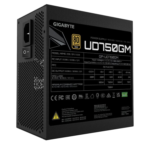 GIGABYTE GP-UD750GM enhed til strømforsyning 750 W 20+4 pin ATX ATX Sort