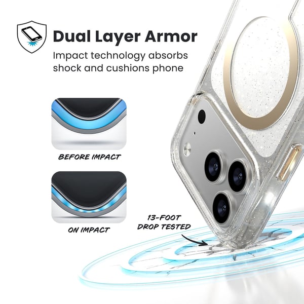 Speck Presidio Lux MagSafe - iPhone 17 Pro Cover (Glitter / Guld Metallic)