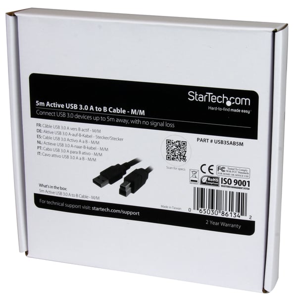 StarTech.com USB3SAB5M USB-kabel USB 3.2 Gen 1 (3.1 Gen 1) 5 m USB A USB B 5 Gbit/sek. Sort