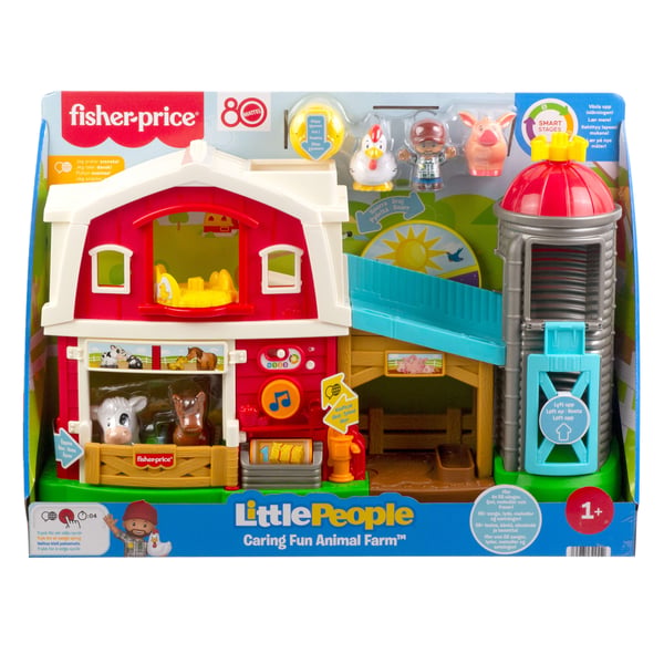 Fisher-Price Little People Caring Fun Animal Farm-lekset, pedagogisk leksak för små barn, flerspråkig version