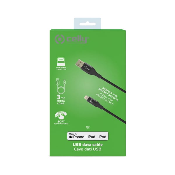 Celly USBLIGHTCOL3MBK Lightning kabel 3 m Sort