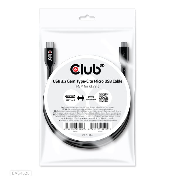 CLUB3D CAC-1526 USB-kabel USB 3.2 Gen 1 (3.1 Gen 1) 1 m USB C Micro-USB B 5 Gbit/sek. Sort