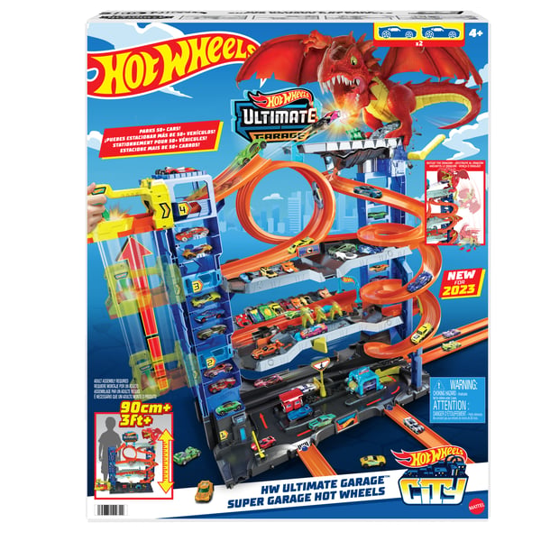 Hot Wheels City Ultimativt parkeringshus, legesæt med 2 metalstøbte biler, legetøjsopbevaring til over 50 biler