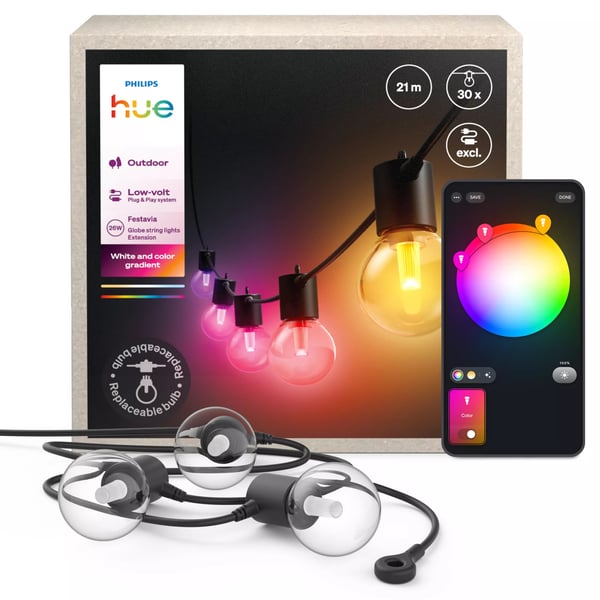 Philips Hue White and Color ambiance Hue Festavia globe -valosarjat ulkokäyttöön, 21 m:n jatkopala
