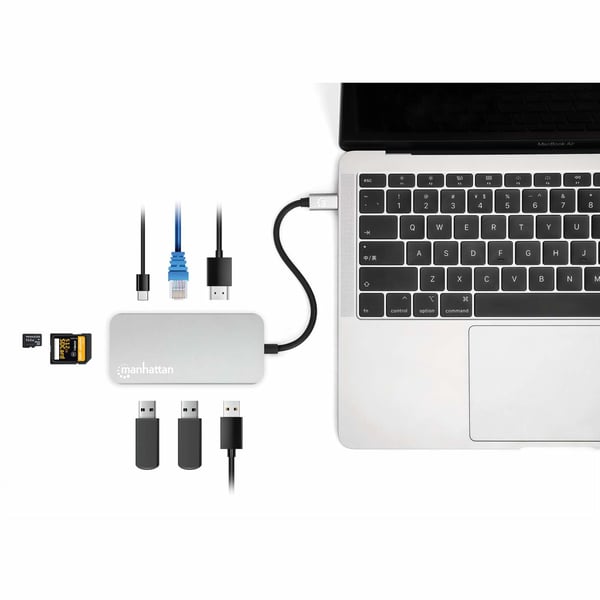 Manhattan 130615 kannettavien tietokoneiden telakka ja porttitoistin Langallinen USB 3.2 Gen 1 (3.1 Gen 1) Type-C Alumiini