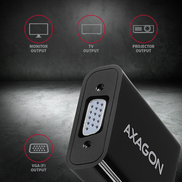 Axagon RVH-VGAN videokabeladapter 0,15 m HDMI Typ A (standard) VGA (D-Sub) Svart