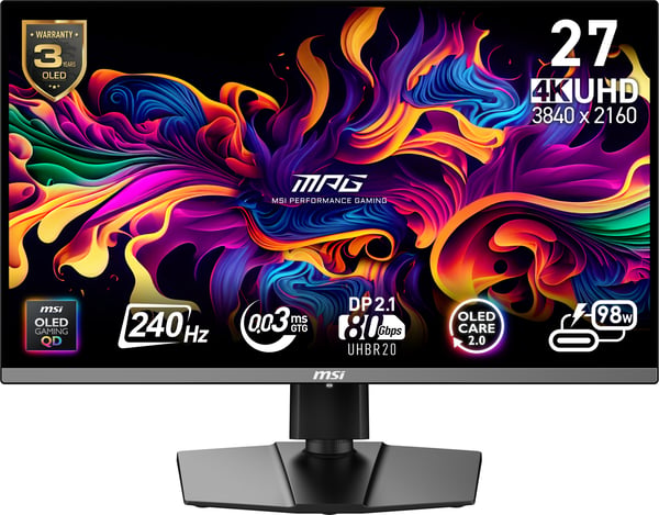 MSI MPG 272URX QD-OLED platta pc-skärmar 67,3 cm (26.5") 3840 x 2160 pixlar 4K Ultra HD Svart