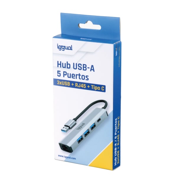 iggual IGG320778 kannettavien tietokoneiden telakka ja porttitoistin Langallinen USB 3.2 Gen 1 (3.1 Gen 1) Type-A Harmaa