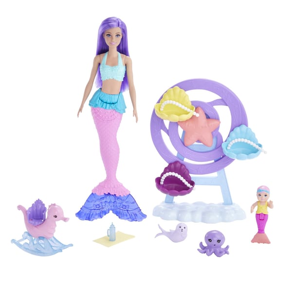 Barbie Dreamtopia Barbie-sjöjungfrudocka | Omvårdande lekset med sjöjungfrubebis, bläckfisk och säl