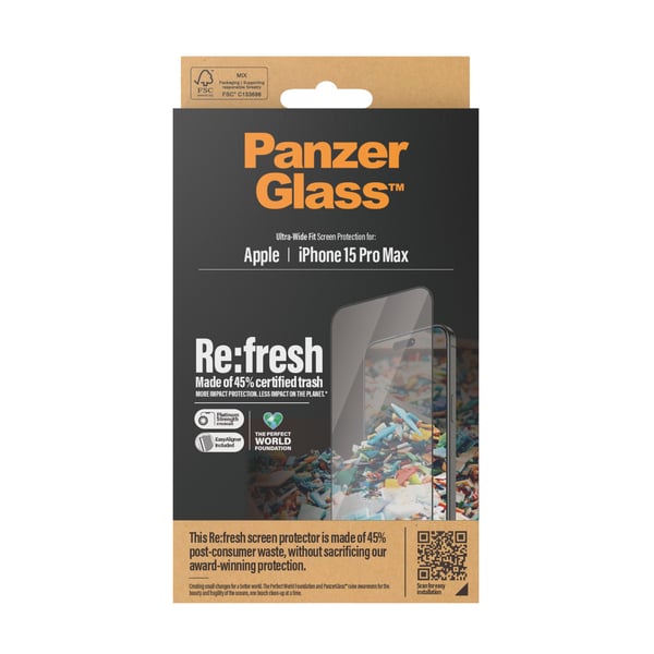 PanzerGlass ® Re:fresh Screen Protector iPhone 15 Pro Max | Ultra-Wide Fit w. EasyAligner Kirkas näytönsuoja Apple 1 kpl