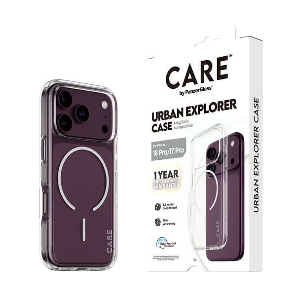 PanzerGlass CARE™ by ® Urban Explorer Case Transparent w. White MagSafe iPhone 2026 Pro | 17 Pro mobiltelefonfodral Mobilskal