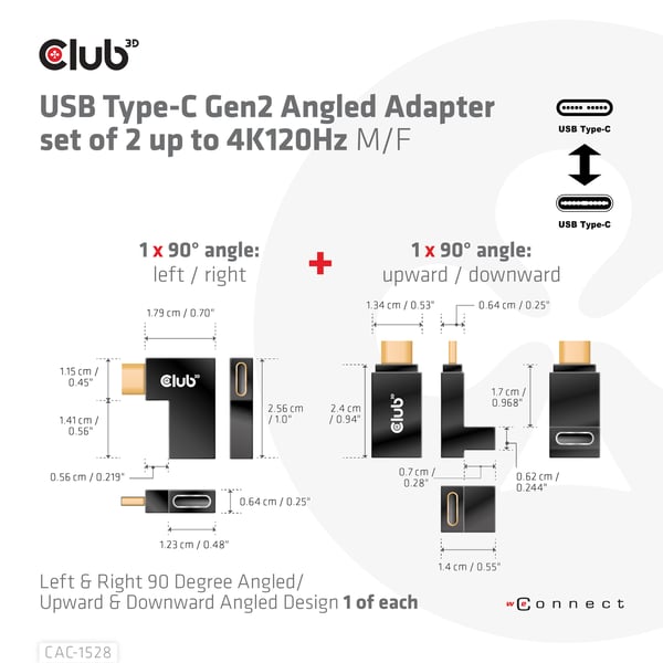 CLUB3D CAC-1528 kabelomvandlare (hane/hona) USB C Svart