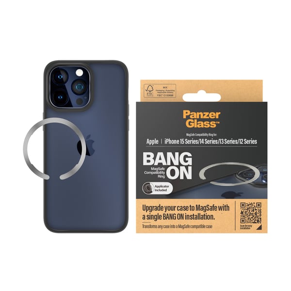 PanzerGlass ® Bang On MagSafe Compatibility Ring iPhone 16 | 15 | 14 | 13 | 12 Genomskinligt skärmskydd Apple 1 styck