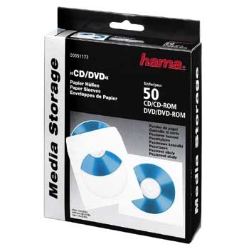 Hama CD Paper Sleeves, white, 50 pcs/Pack 1 diskar Vit