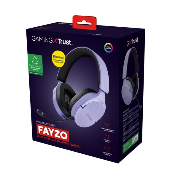 Trust GXT 491P FAYZO Kuulokkeet Langallinen & langaton Pääpanta Pelaaminen USB A-tyyppi Bluetooth Musta, Purppura