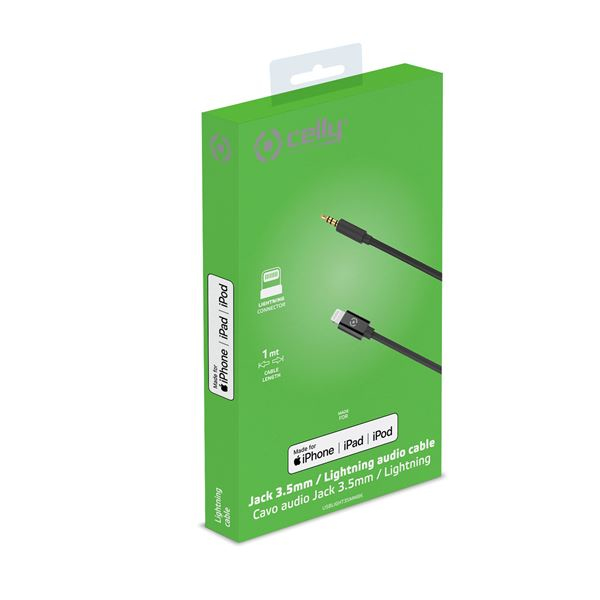 Celly USBLIGHT35MMBK kabel til mobiltelefon Sort 1 m 3.5mm Lightning