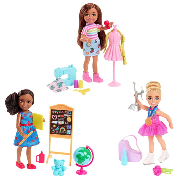 Barbie Chelsea Can Be ...-set med docka och tillbehör, små dockor med yrkestema