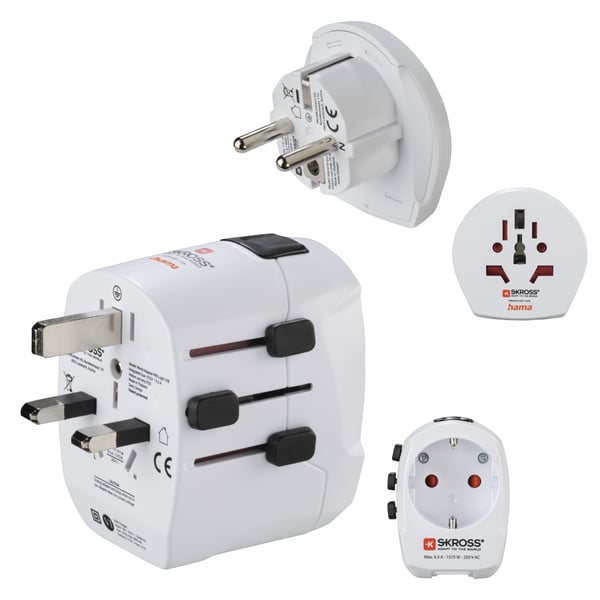 Hama World Travel Pro Light USB pistorasia-adapteri Universaali Valkoinen
