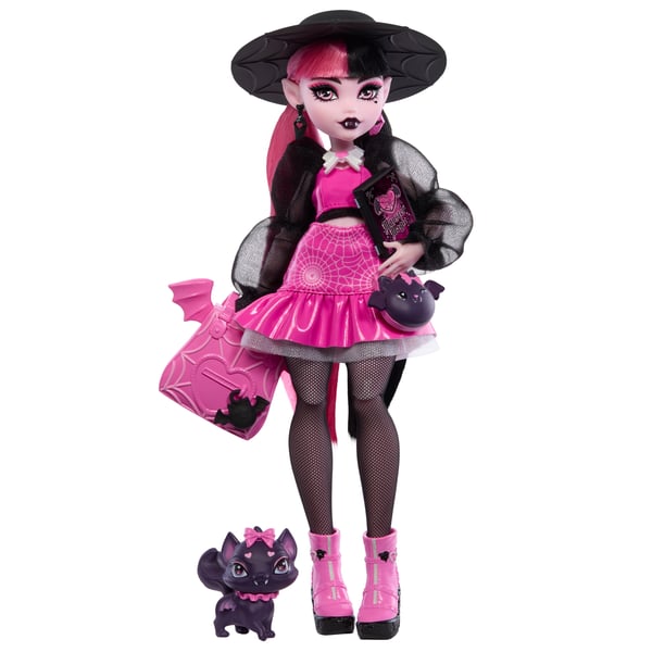 Monster High Draculaura -nukke, lemmikki Count Fabulous ja tarvikkeita