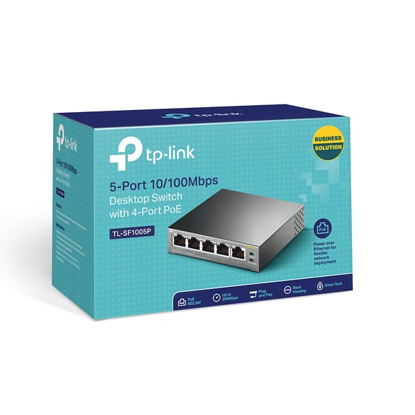 TP-Link TL-SF1005P nätverksswitchar Ohanterad Fast Ethernet (10/100) Strömförsörjning via Ethernet (PoE) stöd Svart