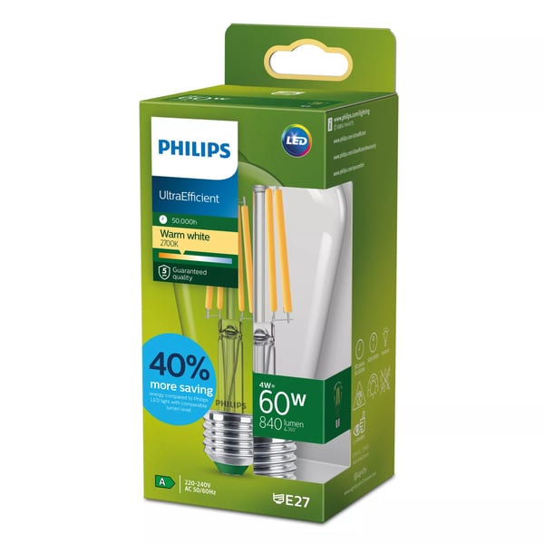 Philips Filament pære, klar 60 W ST64 E27