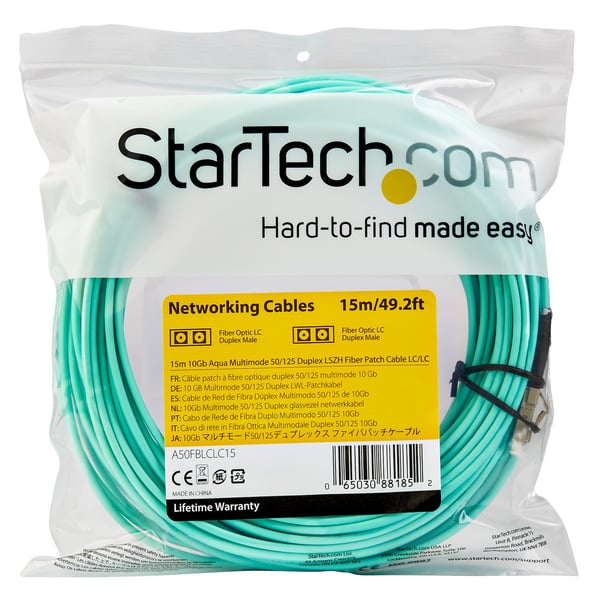 StarTech.com 15 m OM3 LC till LC-multiläge duplex fiberoptisk patchkabel