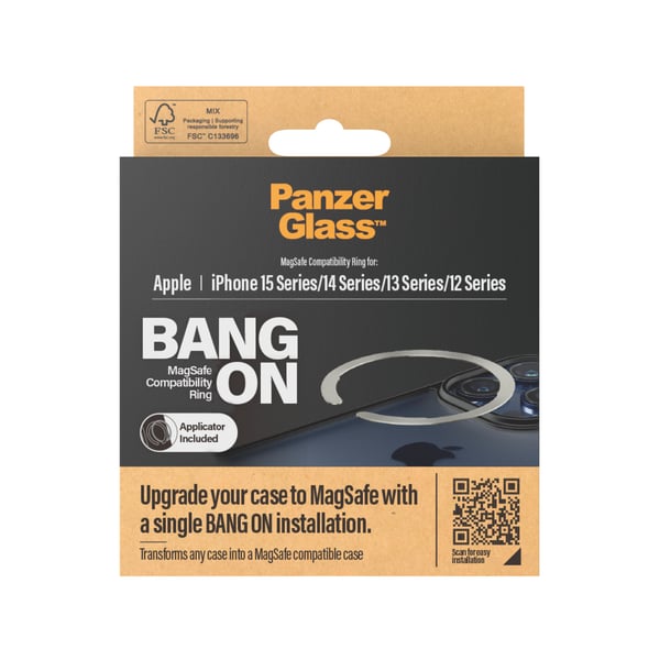 PanzerGlass ® Bang On MagSafe Compatibility Ring iPhone 16 | 15 | 14 | 13 | 12 Genomskinligt skärmskydd Apple 1 styck