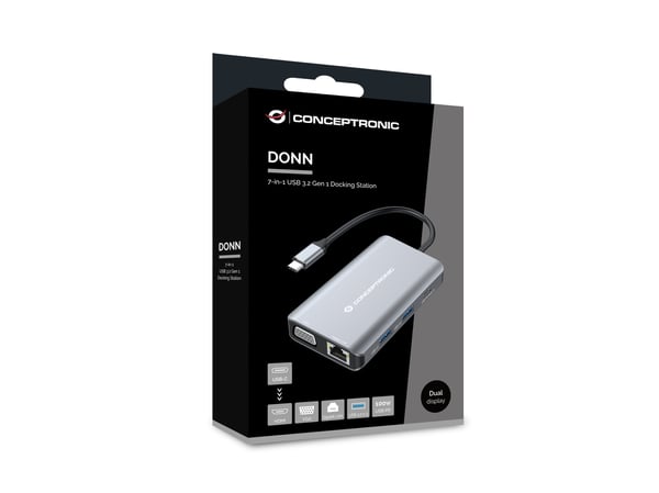 Conceptronic DONN21G kannettavien tietokoneiden telakka ja porttitoistin Langallinen USB 3.2 Gen 1 (3.1 Gen 1) Type-C Harmaa